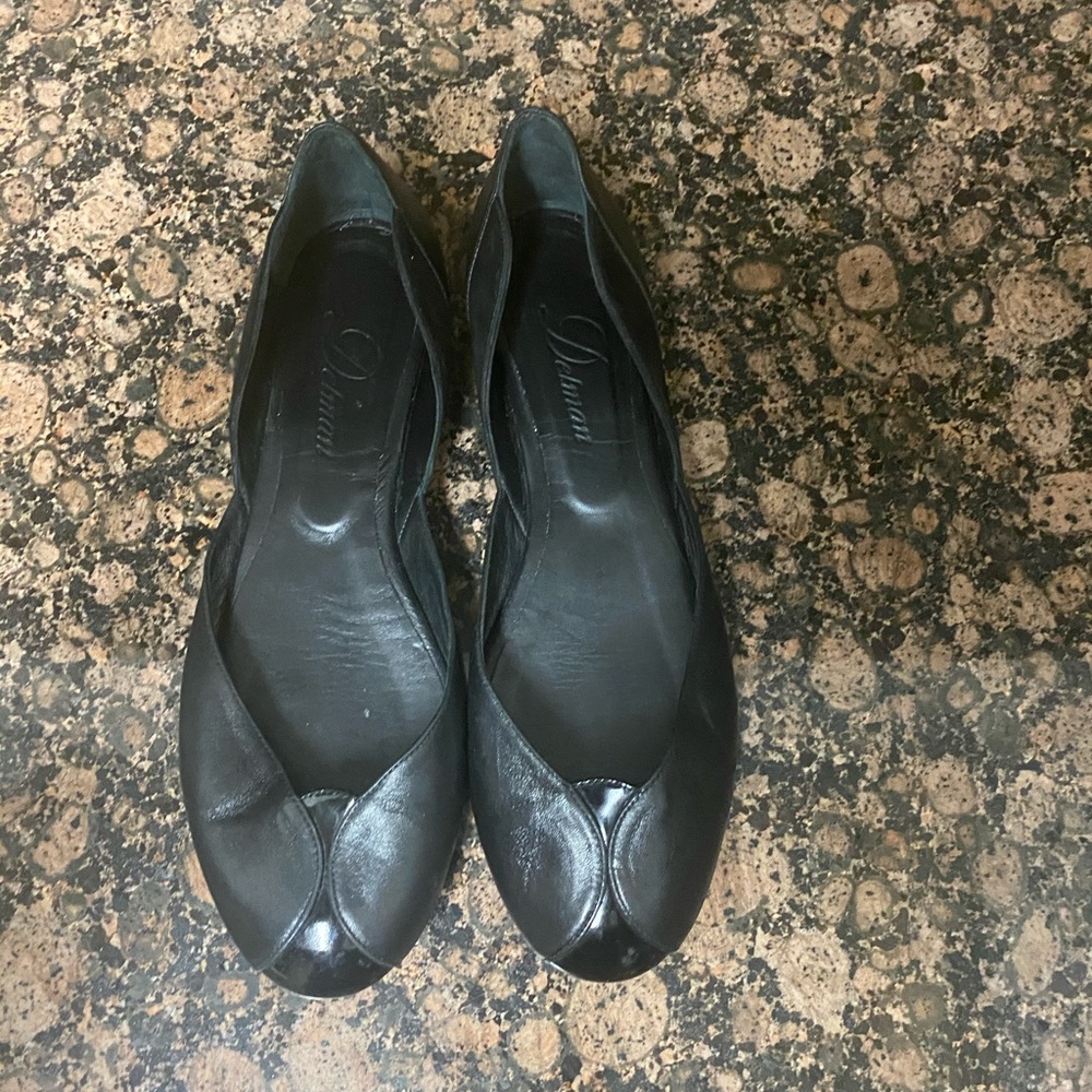 Delman Black Leather D’Orsay RoundToe Ballet Flats